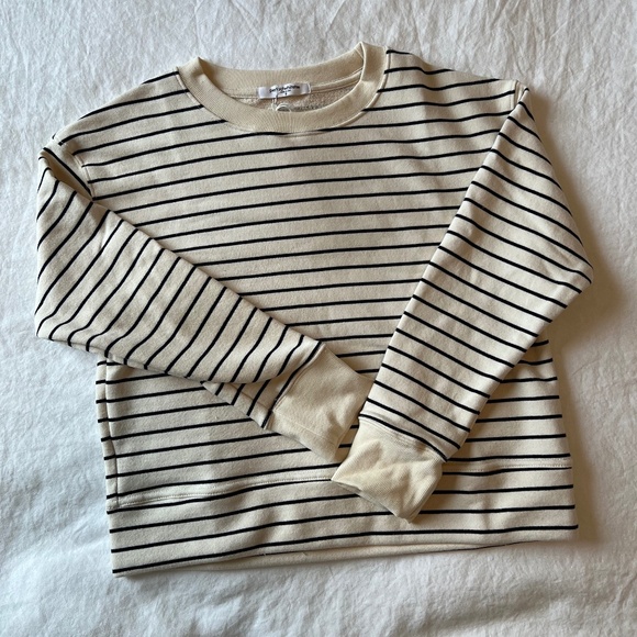 perfectwhitetee Tops - perfectwhitetee Cream and Black Striped Sweatshirt